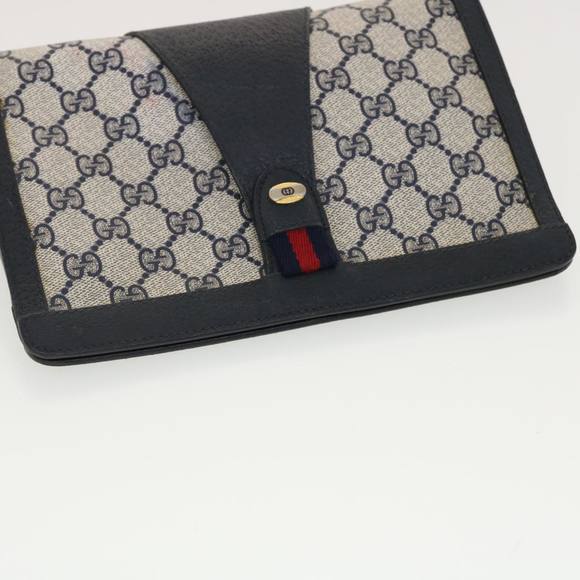 GUCCI GG Canvas Sherry Line Clutch Bag PVC Leather Gray Red Navy Auth th3543 - Picture 5 of 16